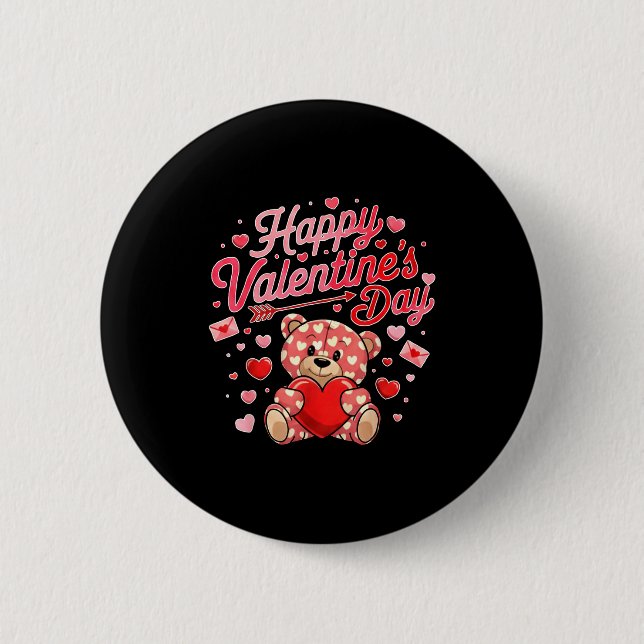 Happy Valentines Day Women Cute Bear Valentine Hea Knapp (Framsida)