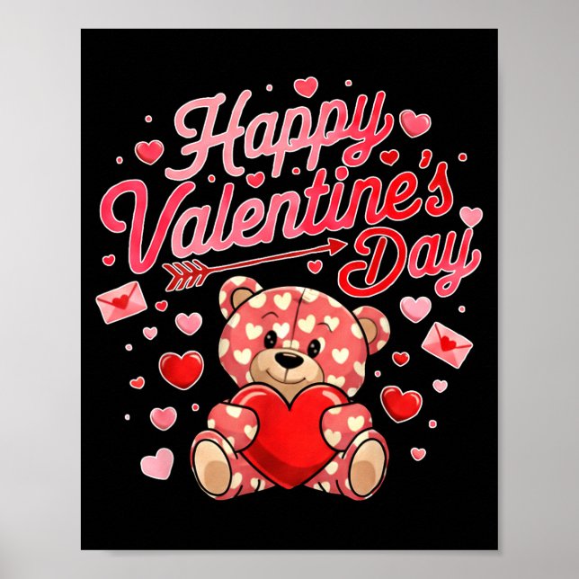 Happy Valentines Day Women Cute Bear Valentine Hea Poster (Framsidan)
