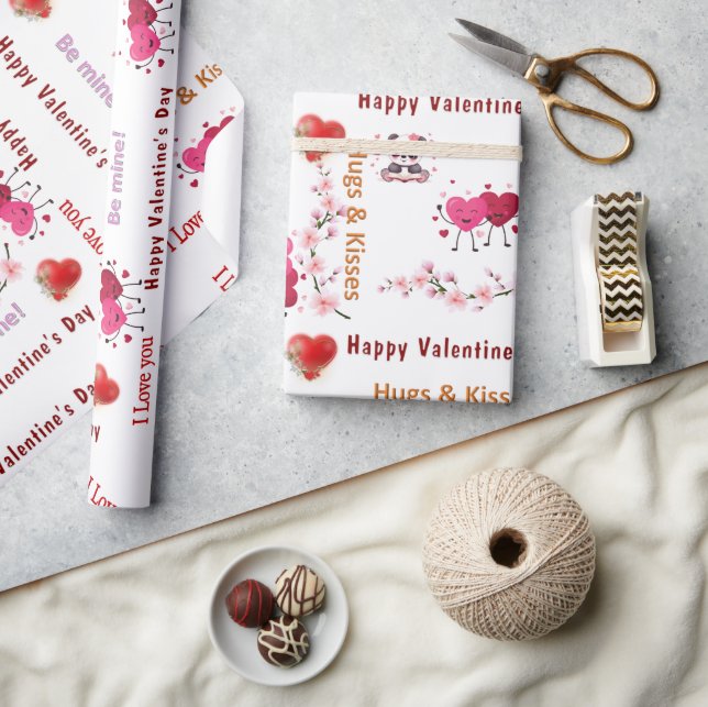 Happy Valentine's Day Wrapping Paper Couple Hearts Presentpapper (Hantverk)