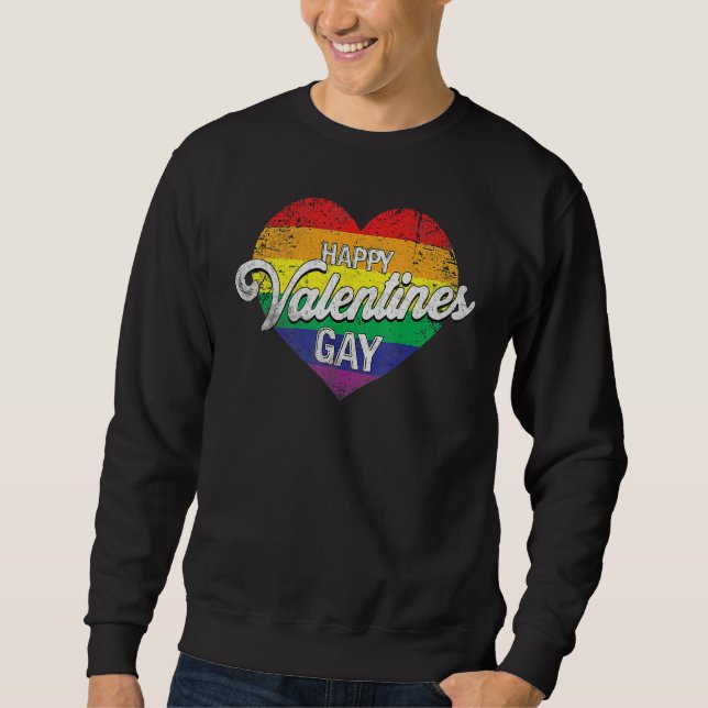Happy Valentine's Gay Shirt, LGBT Pride Funny Vale Lång Ärmad Tröja (Framsida)