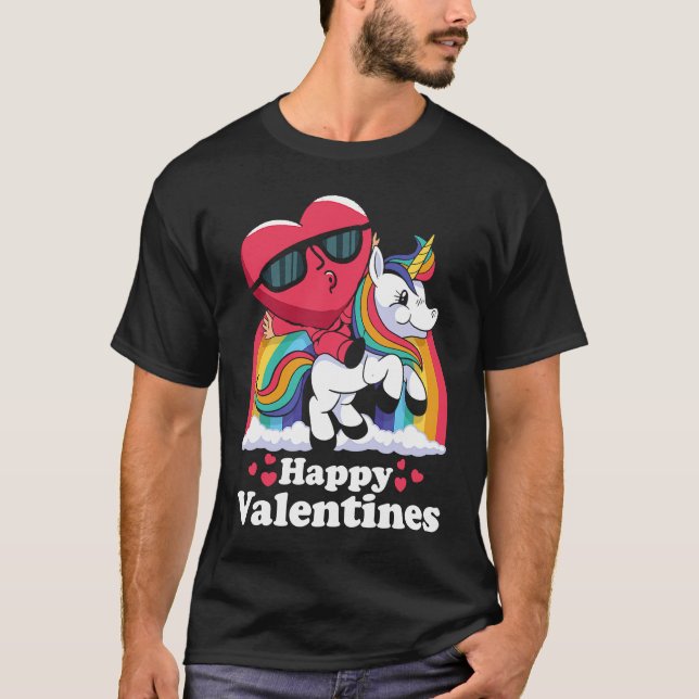 Happy Valentines Heart Unicorn T Shirt (Framsida)