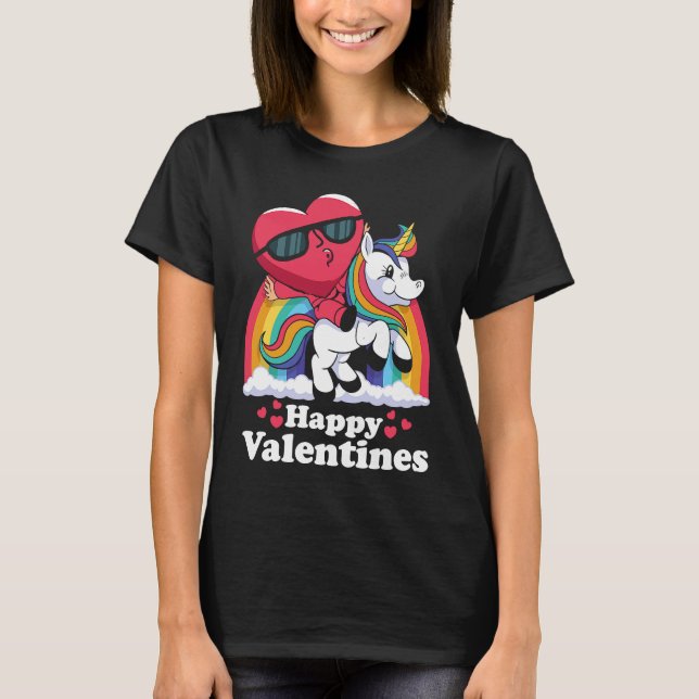 Happy Valentines Heart Unicorn T Shirt (Framsida)