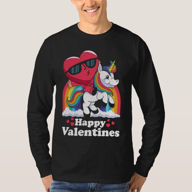 Happy Valentines Heart Unicorn T Shirt (Framsida)