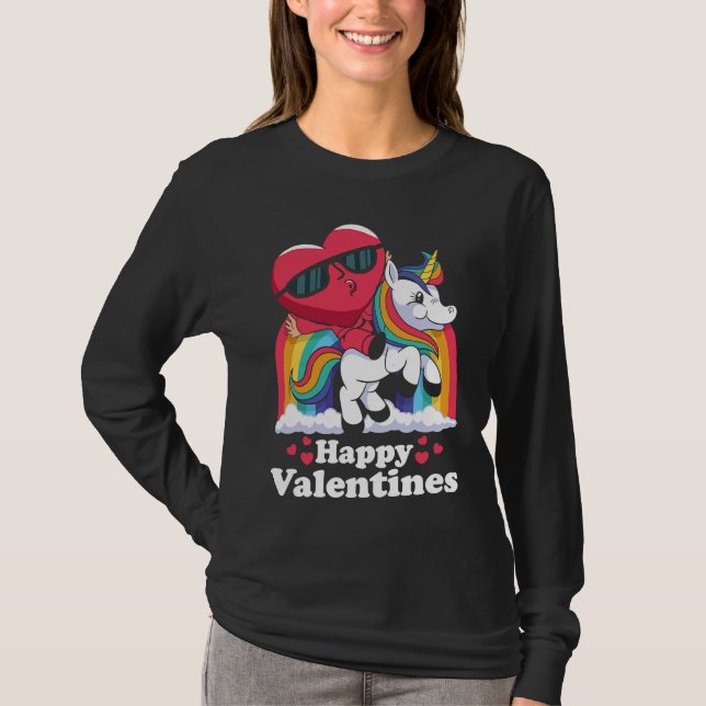 Happy Valentines Heart Unicorn T Shirt (Framsida)