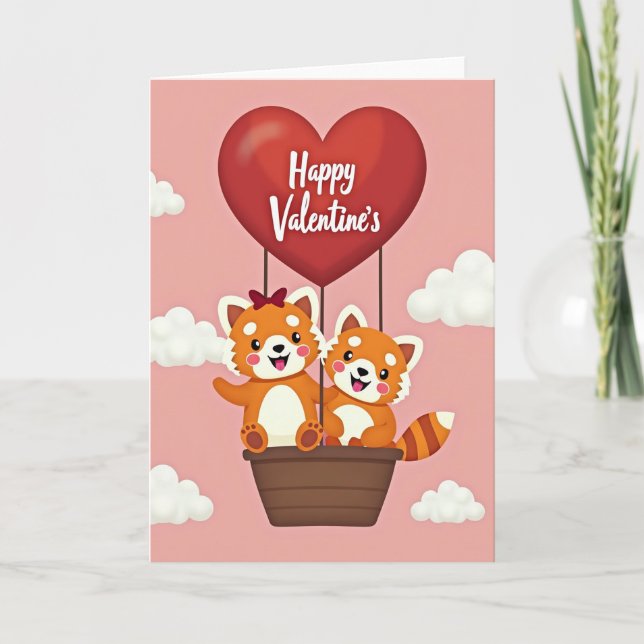 Happy Valentines Red Panda Card Kort (Framsida)