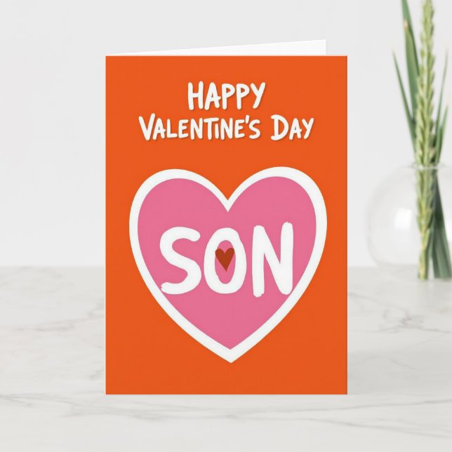 Happy Valentines Son Brush Heart Card Kort (Framsida)