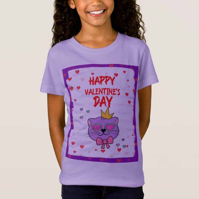 HAPPY VALENTINS DAG MED CUTE CAT T SHIRT (Framsida)