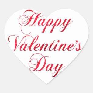 HAPPY VALENTINS DAGS Red White Glitter Heart Hjärtformat Klistermärke