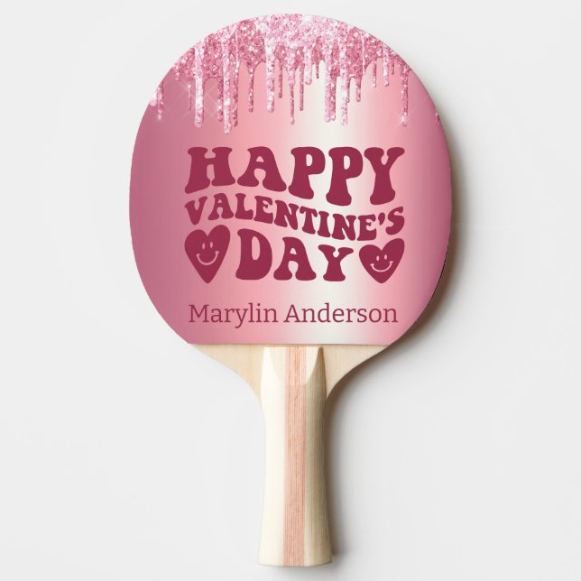 HAPPY VALENTINS DAGS ROSA GLITTER DRIP-ANPASSNINGS PINGISRACKET (Framsidan)