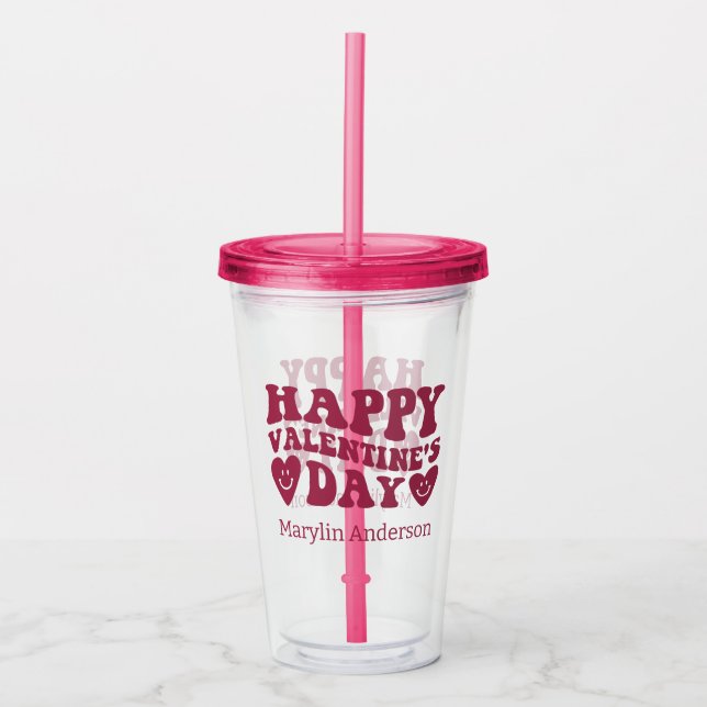 HAPPY VALENTINS DAGS ROSA GLITTER DRIP-ANPASSNINGS TAKE AWAY MUGG (Framsida)
