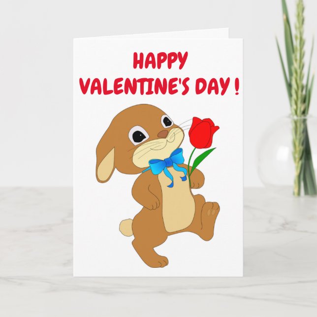 "HAPPY VALENTINS DAY"-KANIN I KÄRLEK HELGKORT (Framsida)