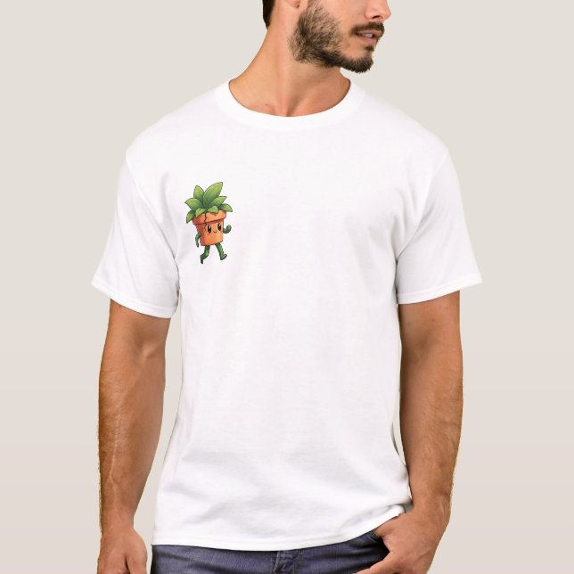 Happy Walking Potted Plant Character with Cracked T Shirt (Framsida)