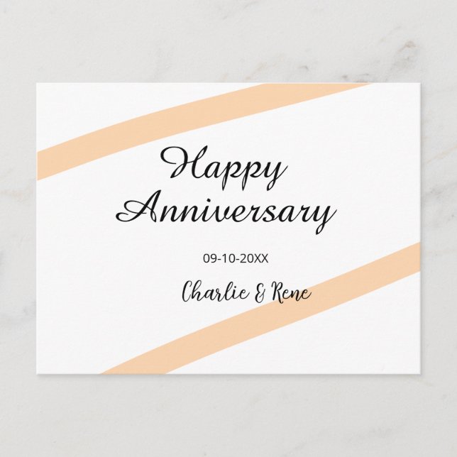 Happy wedding anniversary orange pastel lines name helg vykort (Framsida)