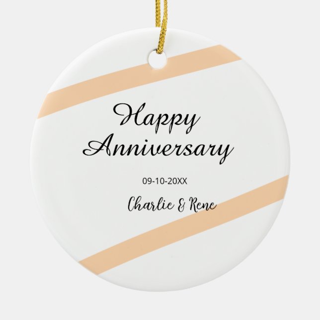 Happy wedding anniversary orange pastel lines name julgransprydnad keramik (Framsidan)