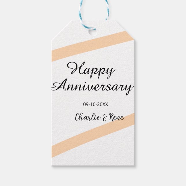 Happy wedding anniversary orange pastel lines name presentetikett (Framsidan)