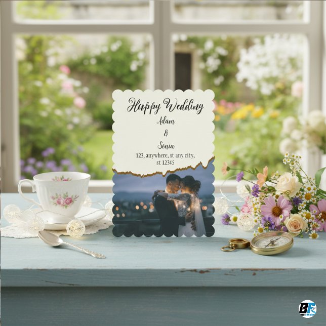 Happy Wedding Minimalist Paper Cutting With Photo Inbjudningar (Skapare uppladdad)