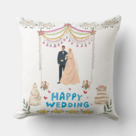 Happy Wedding Throw Pillow – White Background  Kudde