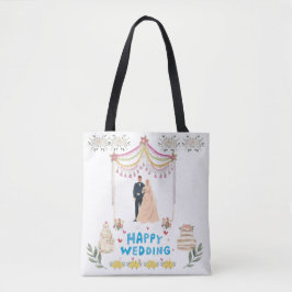 Happy Wedding Tote Bag – White Background Wedding  Tygkasse
