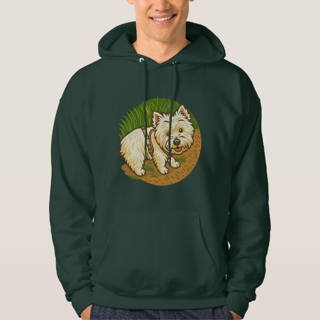 Happy Westie on Nature Trail Hoodie (Framsida)