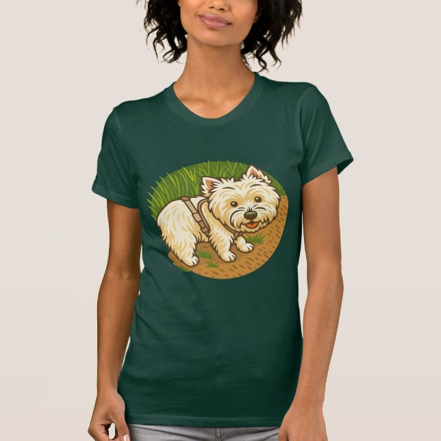 Happy Westie on Nature Trail T Shirt (Framsida)