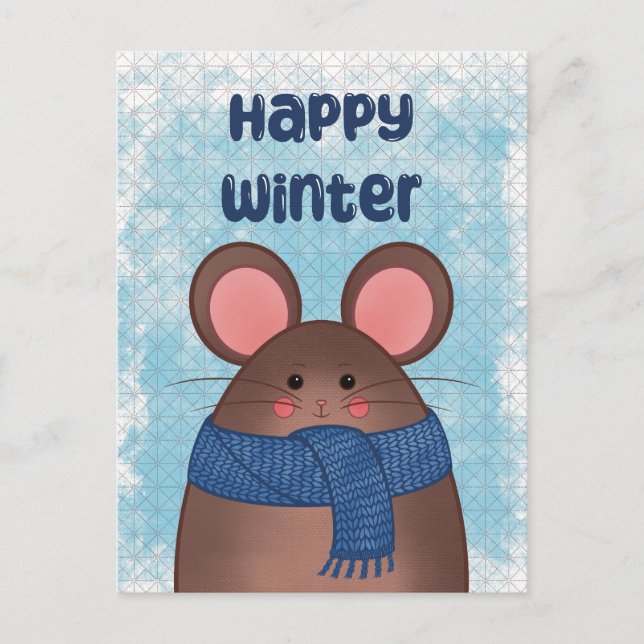 Happy Winter Mouse Postcard Helg Vykort (Framsida)