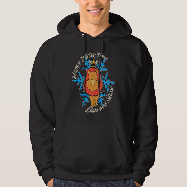 Happy Winter Time Lion and Bee  Love Ski Seasons Hoodie (Framsida)