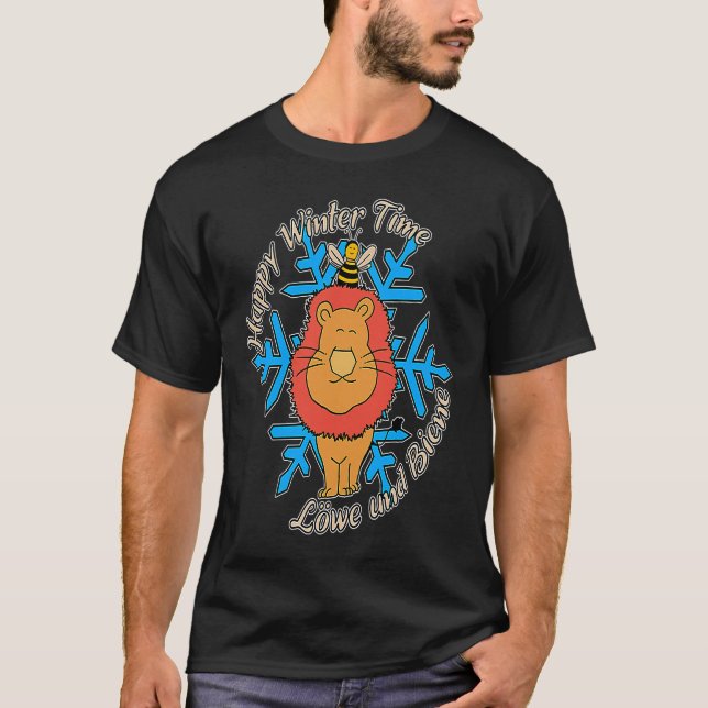 Happy Winter Time Lion and Bee  Love Ski Seasons T Shirt (Framsida)
