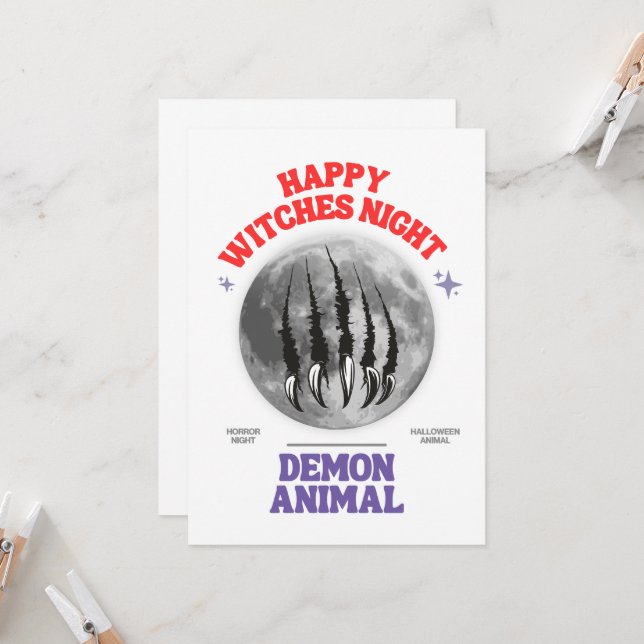 happy witches night demon animal invitation card inbjudningar (Fram/Back In Situ)