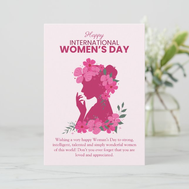 Happy Women's Day floral Women Illustration Julkort (Stående Fram)