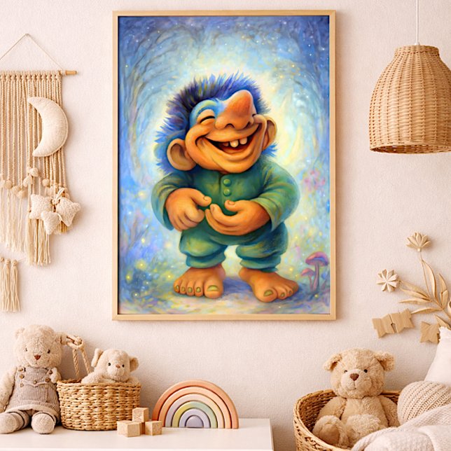 Happy Woodland Troll Boy Cozy Fairytale  Fototryck (Skapare uppladdad)
