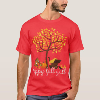 happy yall funny autumn tree with falling leaves h t shirt