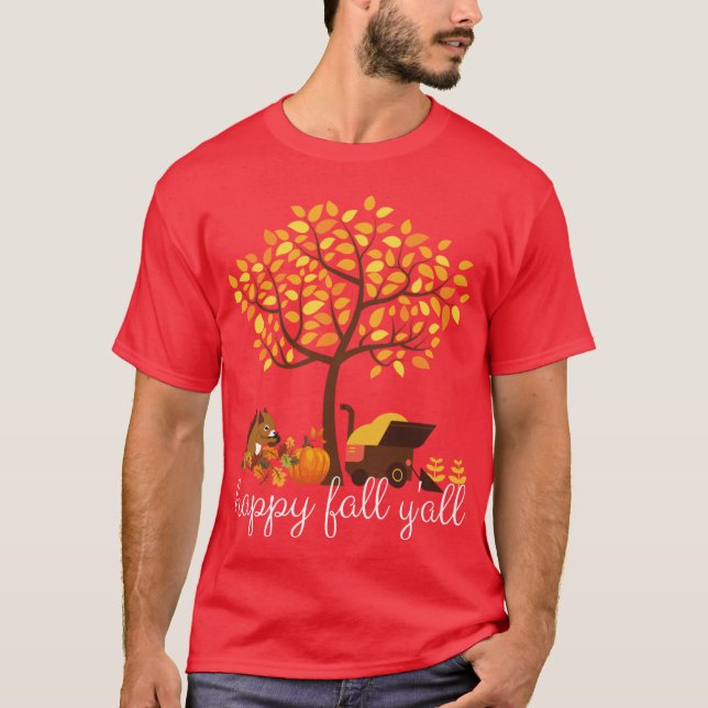 happy yall funny autumn tree with falling leaves h t shirt (Framsida)