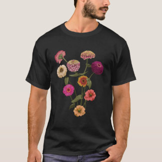 Happy Zinnia Wildflowers Handpainted Style T Shirt
