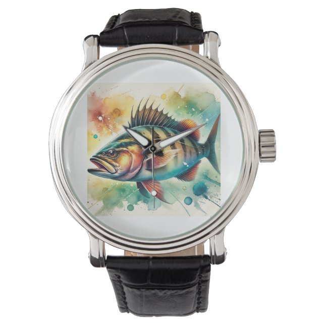 Hapuku Fish 130624AREF122 - Watercolor Armbandsur (Framsida)