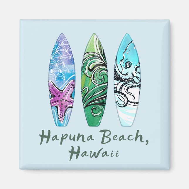 Hapuna Beach Hawaii Surfbrädor  Magnet (Framsidan)