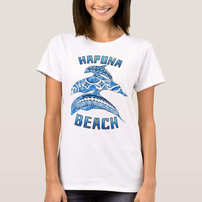 Hapuna Beach Hawaii Vacation Tribal Dolphins T Shirt (Framsida)