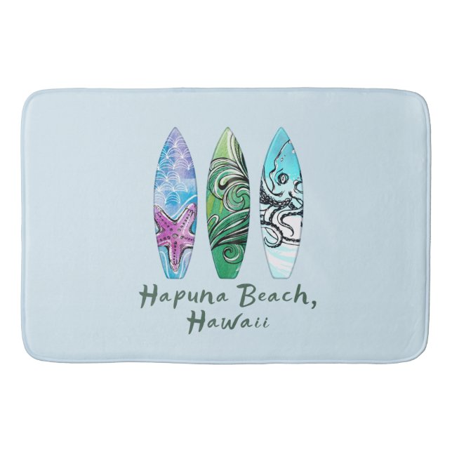 Hapuna Beach Hawaii Watercolor Surfboard Badrumsmatta (Framsidan)