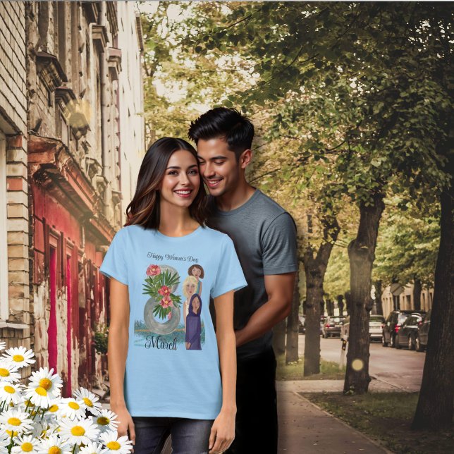Hapy Women's Day | 8 mars blå T Shirt (Happy Women's Day | March 8th blue T-Shirt)