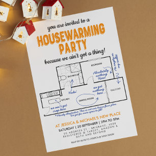 Har A Sak Funny Houseuppvärmning Party Inbjudningar