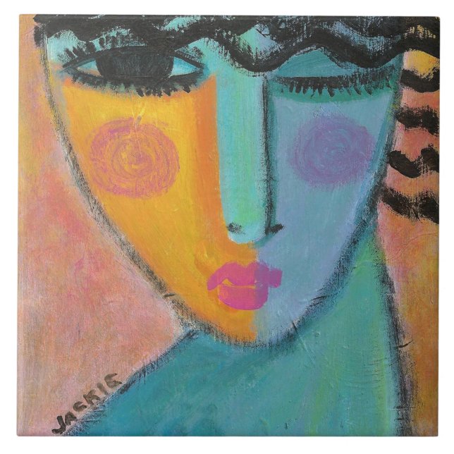 Har A Secret Abstrakt Porträtt av en kvinna Kakelplatta (Framsidan)