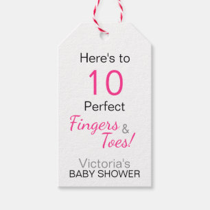 "Här är 10 Perfekters Finger & Toes' babystövel Presentetikett