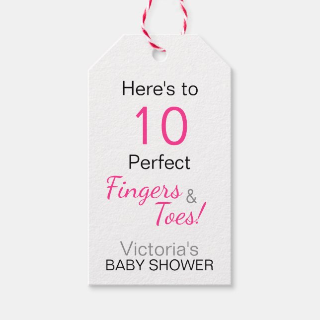 "Här är 10 Perfekters Finger & Toes' babystövel Presentetikett (Framsidan)