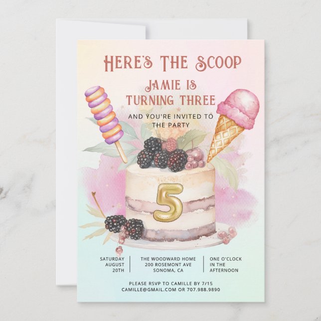 Här är den femtonde fågeldagen Ice Cream Party Inbjudningar (Framsida)