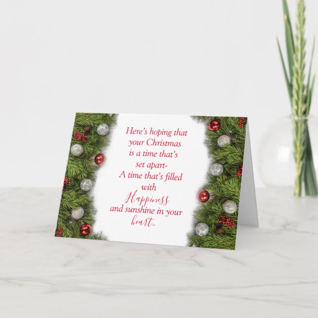 Här är ett hoppfullt julhälsningskort kort (Framsida)