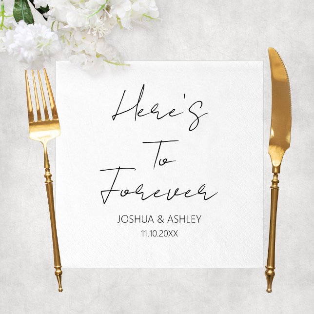Här är för att undvika skript Elegant bröllop Pappersservett (Here's To Forever Script Elegant Wedding Napkins
)
