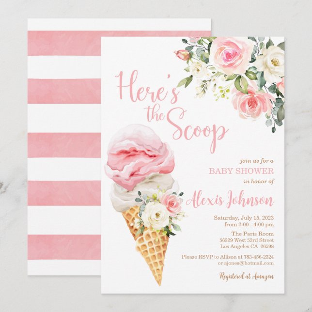 Här är inbjudan till Scoop Baby Shower (Girl) (Fram/baksida)