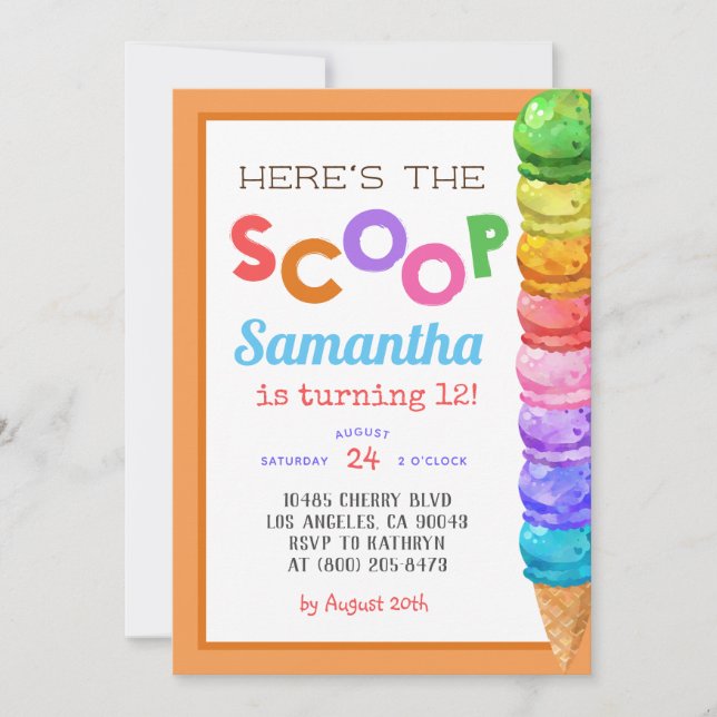 Här är inbjudan till Scoop Ice Cream Birthday (Framsida)