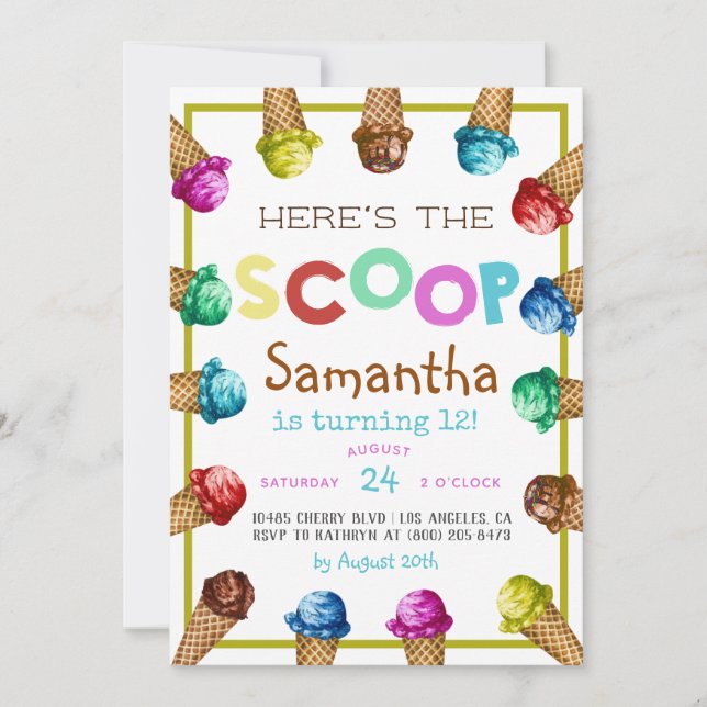 Här är inbjudan till Scoop Ice Cream Birthday (Framsida)
