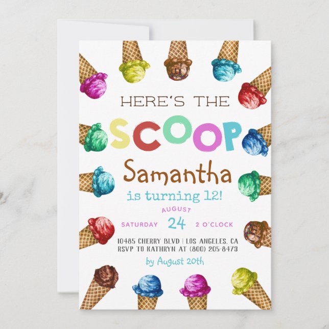 Här är inbjudan till Scoop Ice Cream Birthday (Framsida)