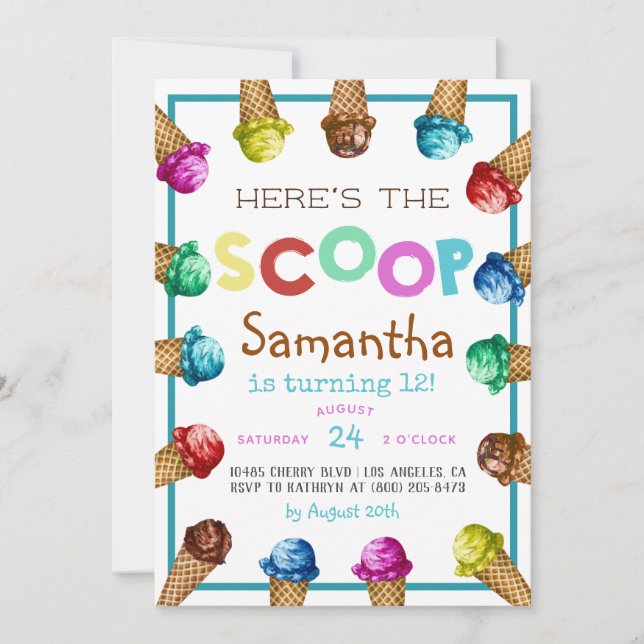 Här är inbjudan till Scoop Ice Cream Birthday (Framsida)